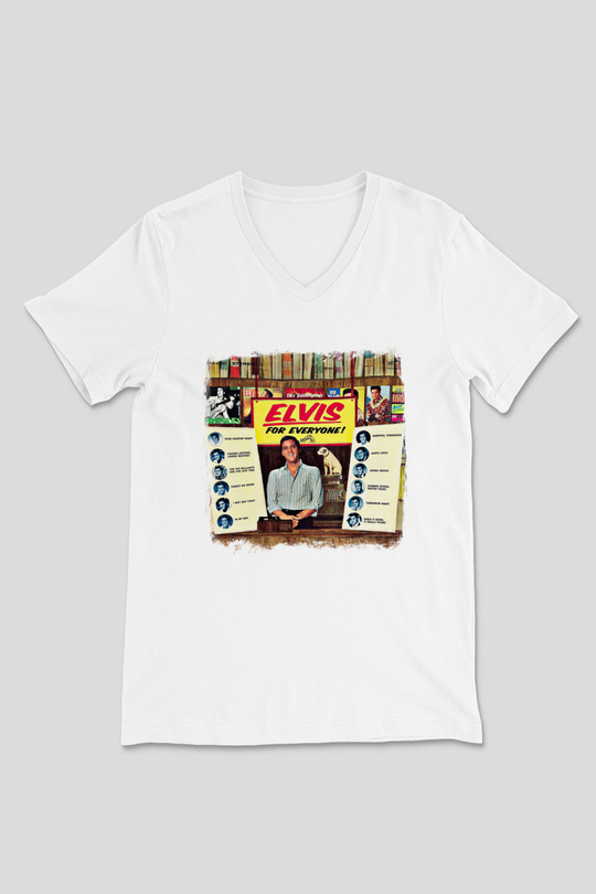 Elvis Presley Baskılı Unisex Beyaz V Yaka Tişört