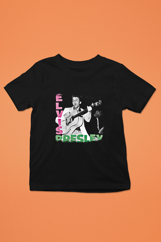 Elvis Presley Baskılı Unisex Siyah Çocuk Tişört