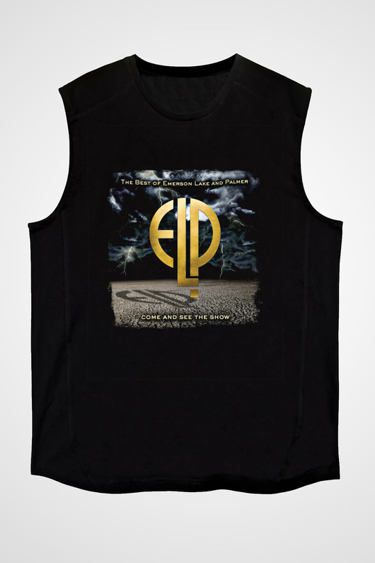 Emerson,Lake and Palmer Baskılı Unisex Siyah Kolsuz Tişört