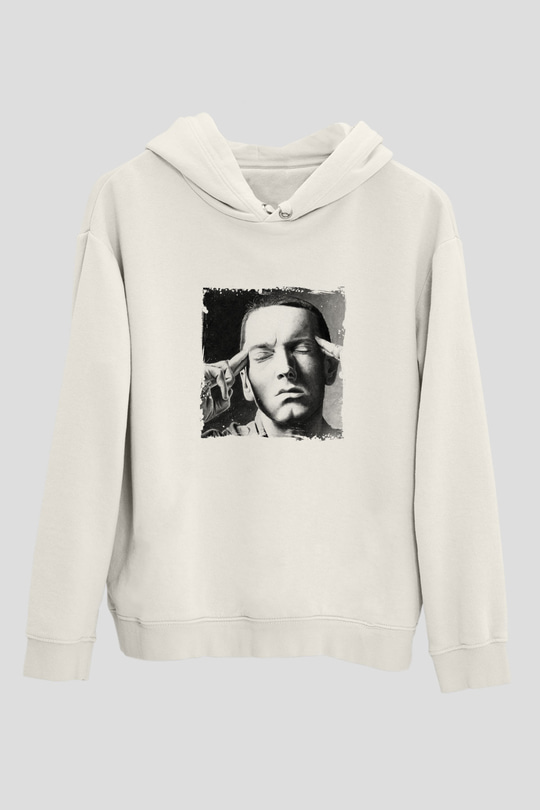 Eminem Baskılı Unisex Beyaz Kapüşonlu Sweatshirt