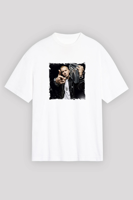 Eminem Baskılı Unisex Beyaz Tişört