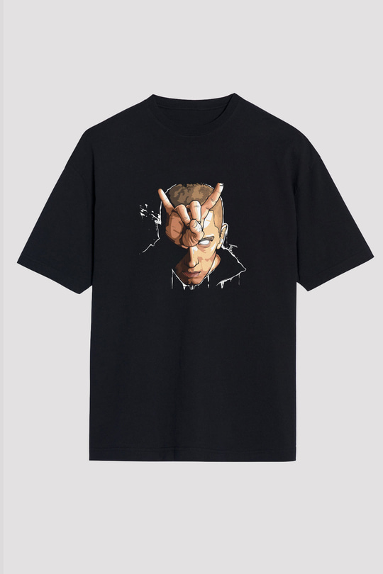 Eminem Baskılı Unisex Oversize Siyah Tişört