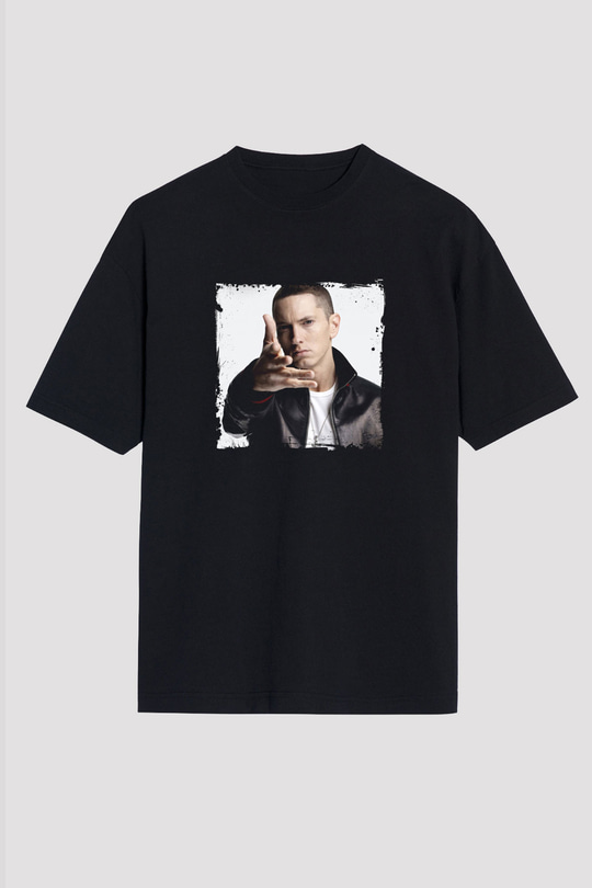 Eminem Baskılı Unisex Oversize Siyah Tişört