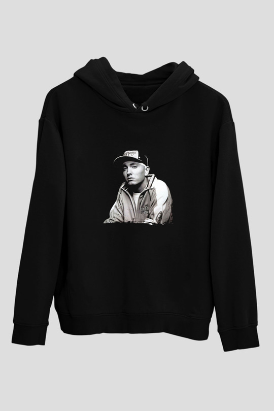 Eminem Baskılı Unisex Siyah Hoodie