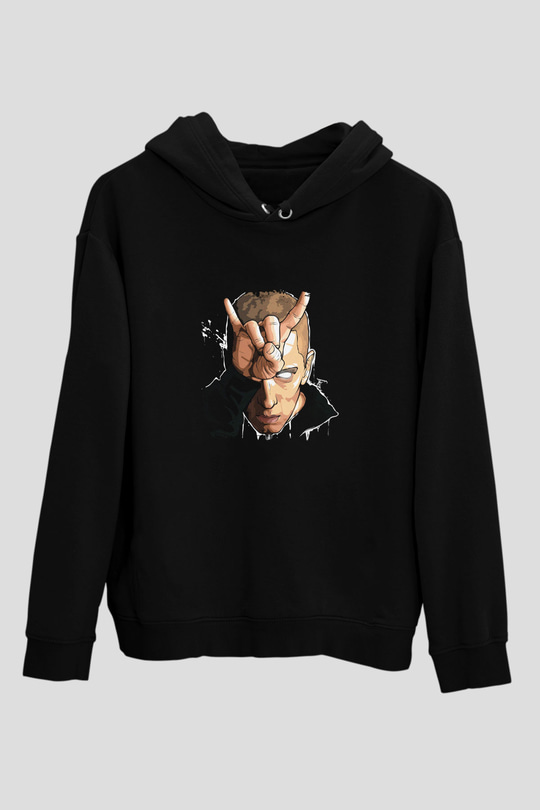 Eminem Baskılı Unisex Siyah Hoodie