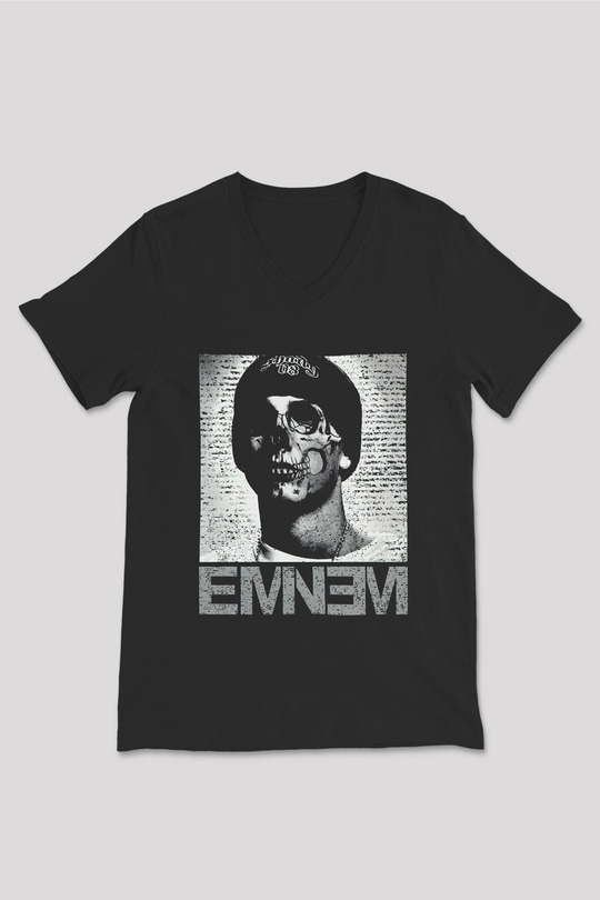Eminem Siyah Unisex V Yaka Tişört T-Shirt