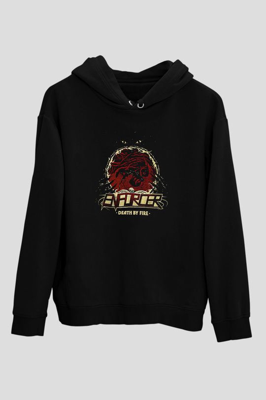Enforcer Baskılı Unisex Siyah Kapüşonlu Sweatshirt