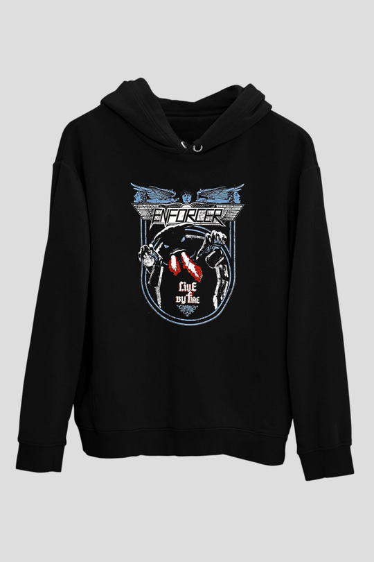 Enforcer Baskılı Unisex Siyah Kapüşonlu Sweatshirt