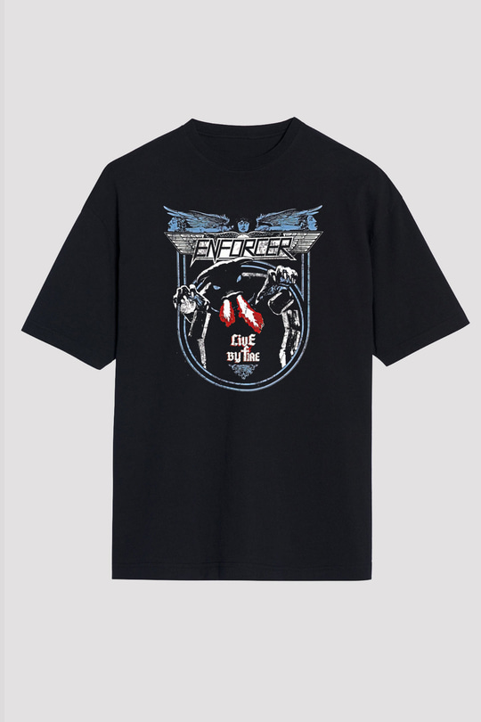 Enforcer Baskılı Unisex Siyah Oversize Tişört - Tshirt