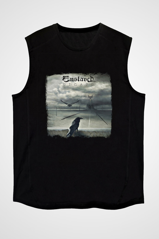 Enslaved Baskılı Unisex Siyah Kolsuz Tişört
