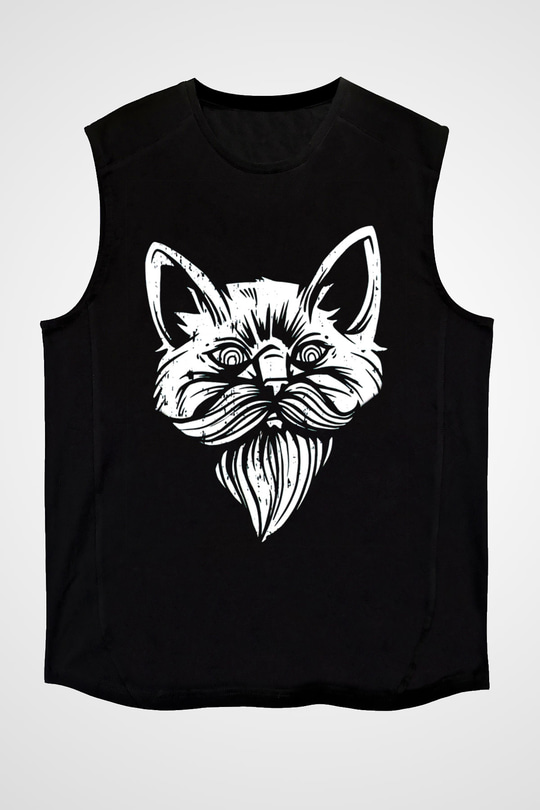 Entellektüel Kedi Baskılı Unisex Siyah  Kolsuz Tişört