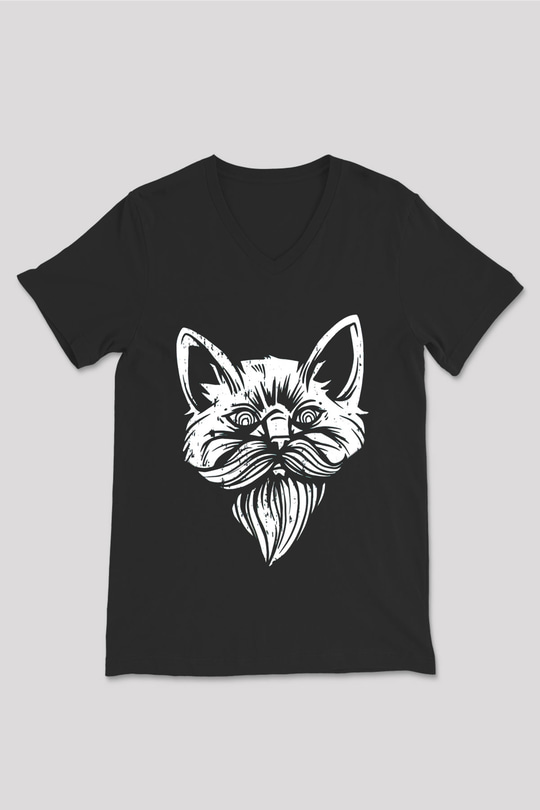Entellektüel Kedi Baskılı Unisex Siyah  V Yaka Tişört