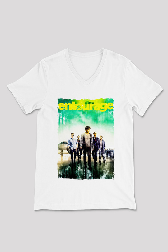 Entourage Beyaz Unisex V Yaka Tişört