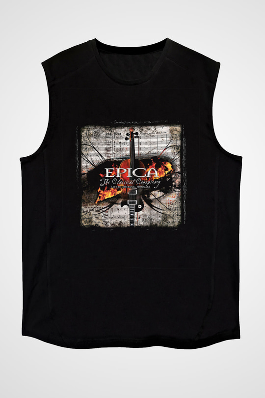 Epica Baskılı Unisex Siyah Kolsuz Tişört
