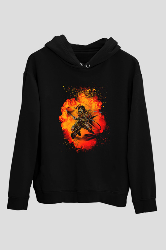 Eren Jaeger Baskılı Unisex Siyah Hoodie