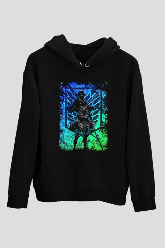 Eren Jaeger Baskılı Unisex Siyah Hoodie