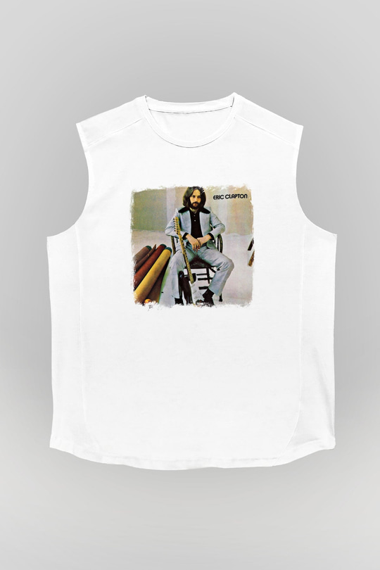 Eric Clapton Baskılı Unisex Beyaz Kolsuz Tişört