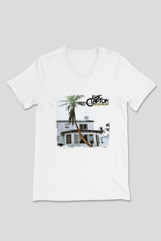 Eric Clapton Baskılı Unisex Beyaz V Yaka Tişört