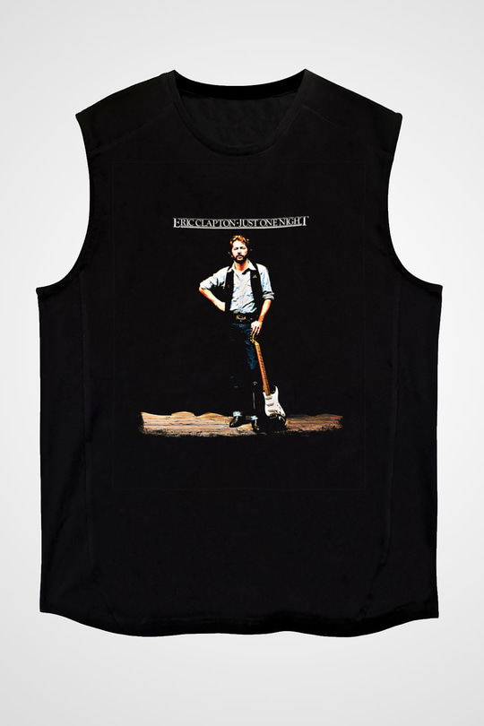 Eric Clapton Baskılı Unisex Siyah Kolsuz Tişört