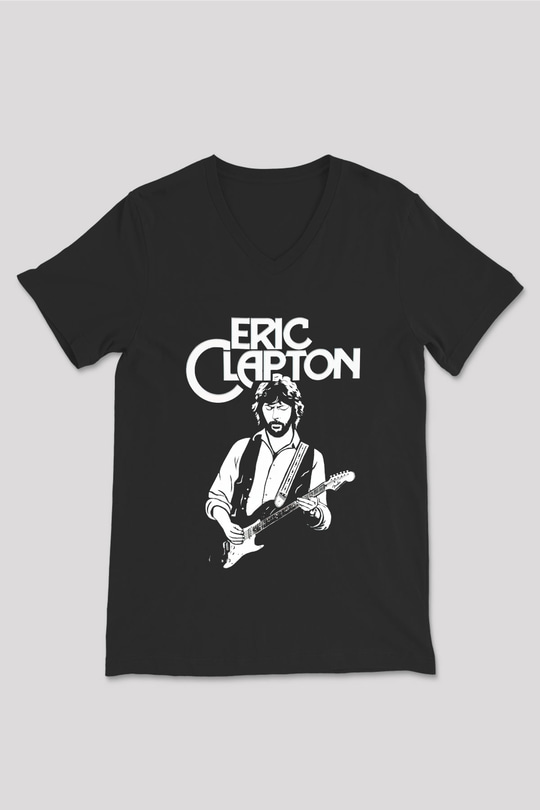 Eric Clapton Siyah Unisex V Yaka Tişört T-Shirt