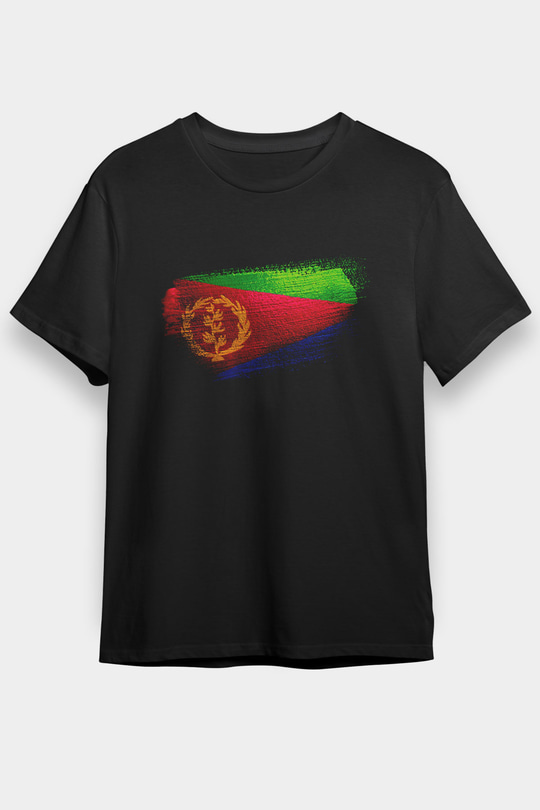 Eritre - Eritrea Bayrağı Baskılı Unisex Siyah Tişört