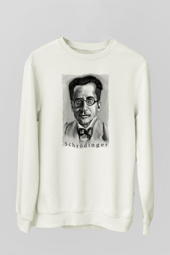 Erwin Schrödinger Baskılı Unisex Ekru Sweatshirt