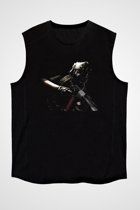 Escape From Tarkov Baskılı Unisex Siyah Kolsuz Tişört - Tshirt