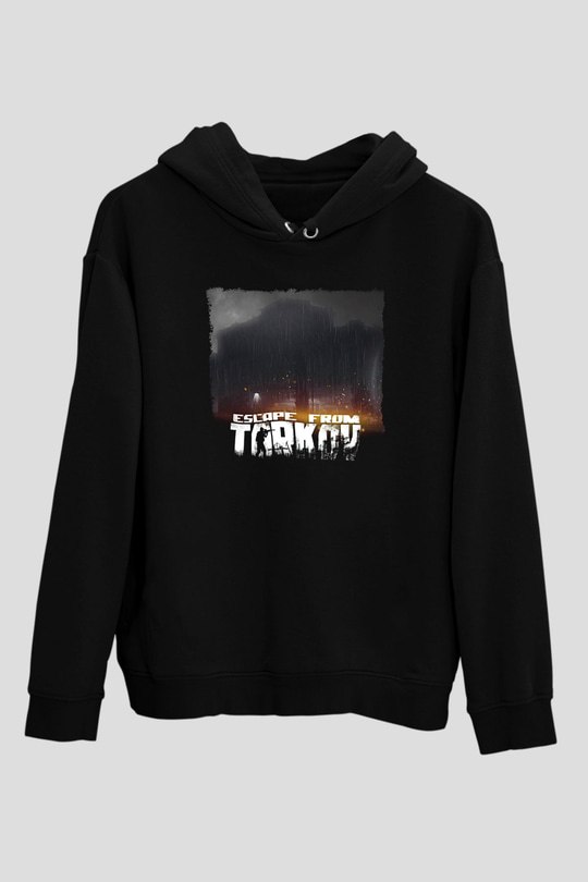 Escape From Tarkov Baskılı Unisex Siyah Kapüşonlu Sweatshirt