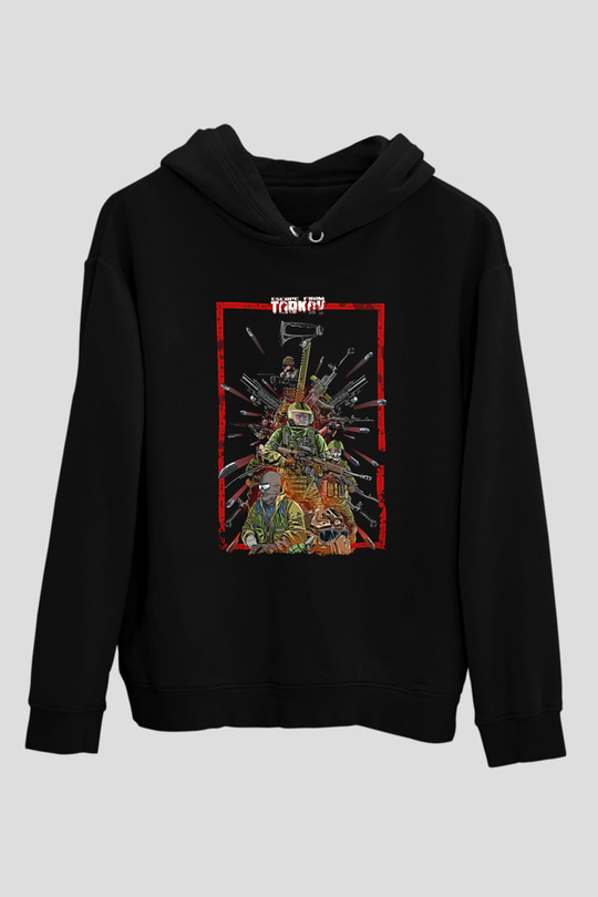 Escape From Tarkov Baskılı Unisex Siyah Kapüşonlu Sweatshirt