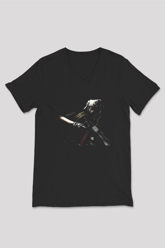 Escape From Tarkov Baskılı Unisex Siyah V Yaka Tişört - Tshirt