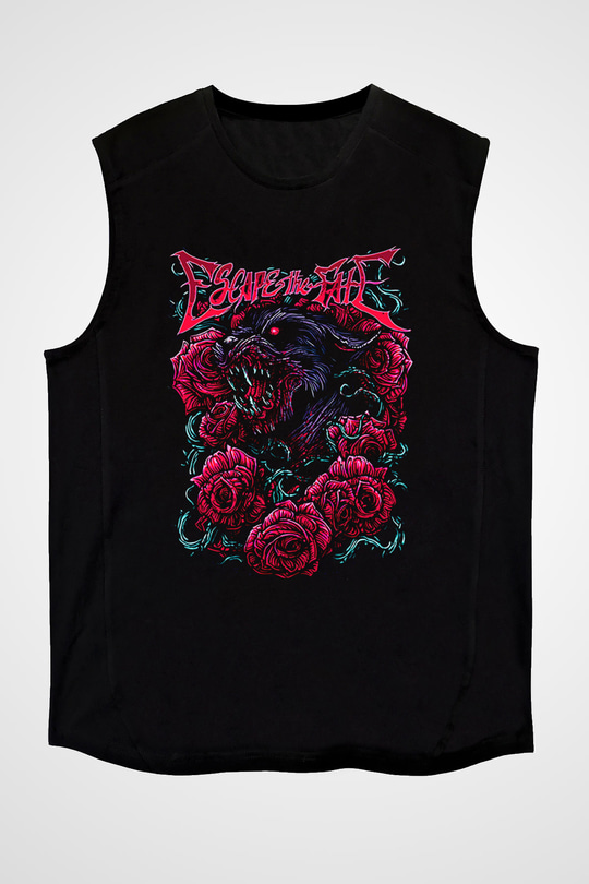 Escape the fate Baskılı Unisex Siyah Kolsuz Tişört - Tshirt