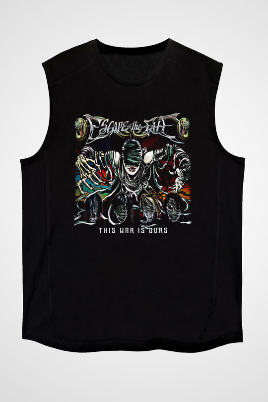 Escape the fate Baskılı Unisex Siyah Kolsuz Tişört - Tshirt