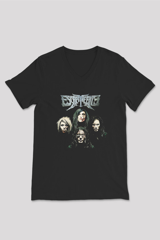 Escape the fate Baskılı Unisex Siyah V Yaka Tişört - Tshirt