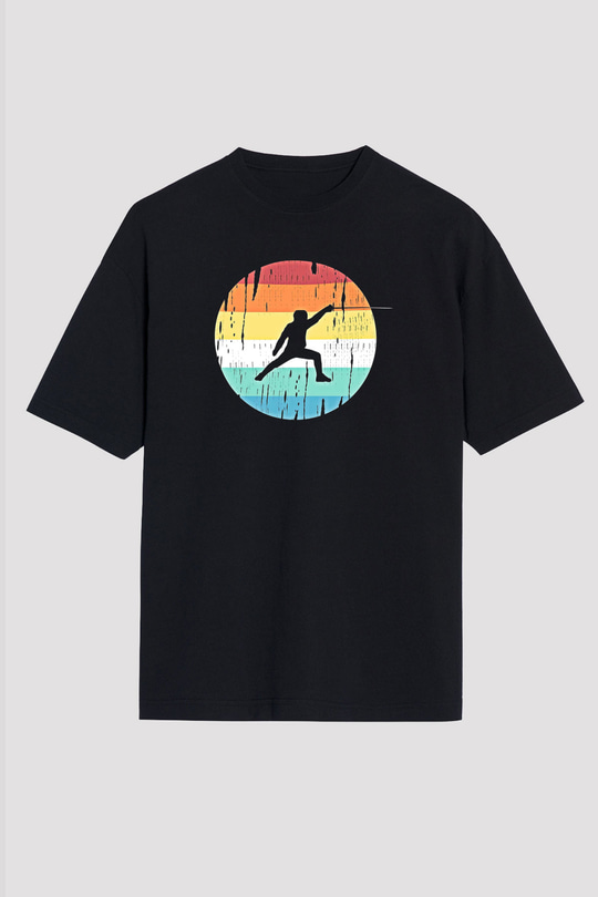 Eskrim - Fencing Baskılı Unisex Siyah Oversize Tişört