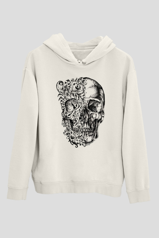 Etnik Desenli Kurukafa Beyaz  Unisex Hoodie