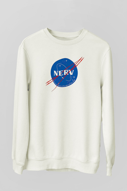 Evangelion Baskılı Beyaz Unisex Sweatshirt