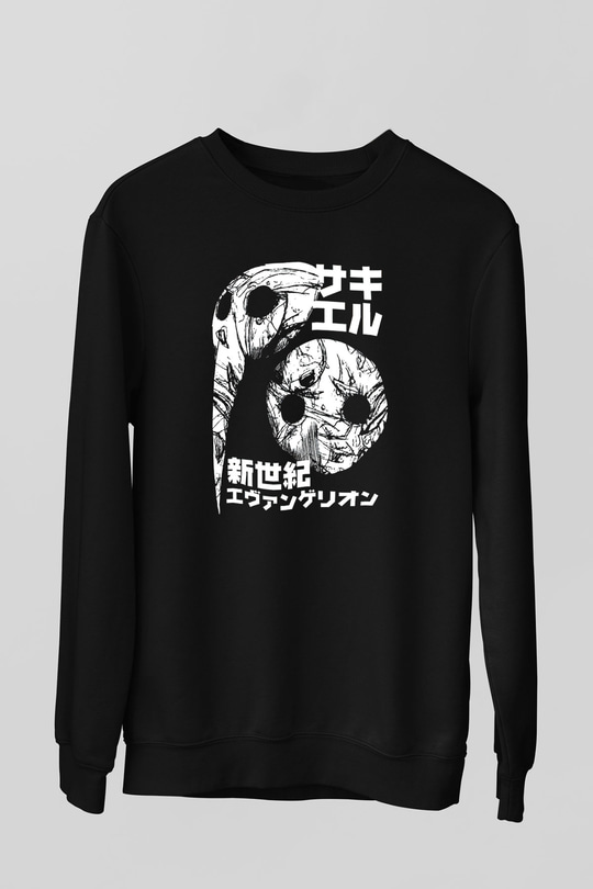 Evangelion Baskılı Unisex Siyah Sweatshirt