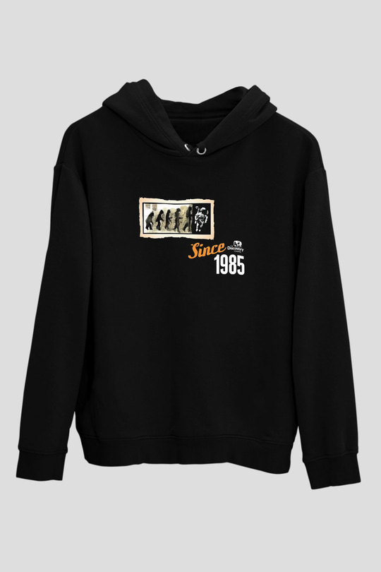 Evrim Astronot Baskılı Unisex Siyah Hoodie