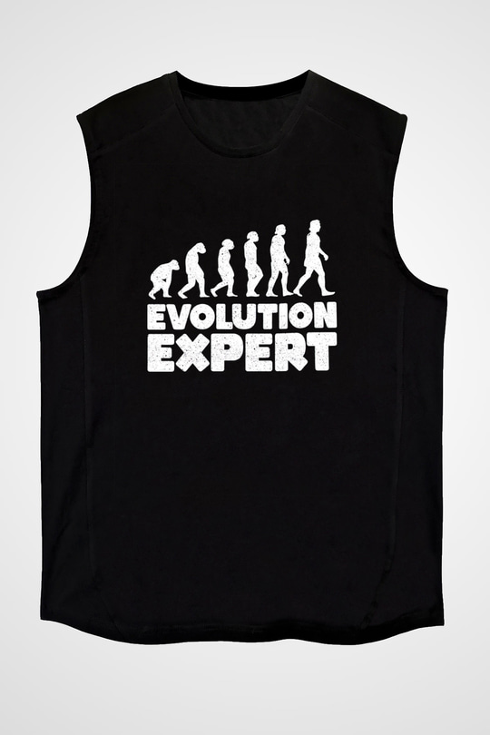 Evrim Biyoloji Baskılı Unisex Kolsuz Siyah Tişört - Tshirt