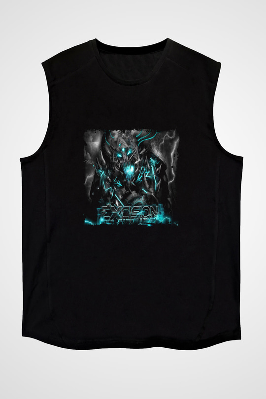 Excision Baskılı Unisex Siyah Kolsuz Tişört