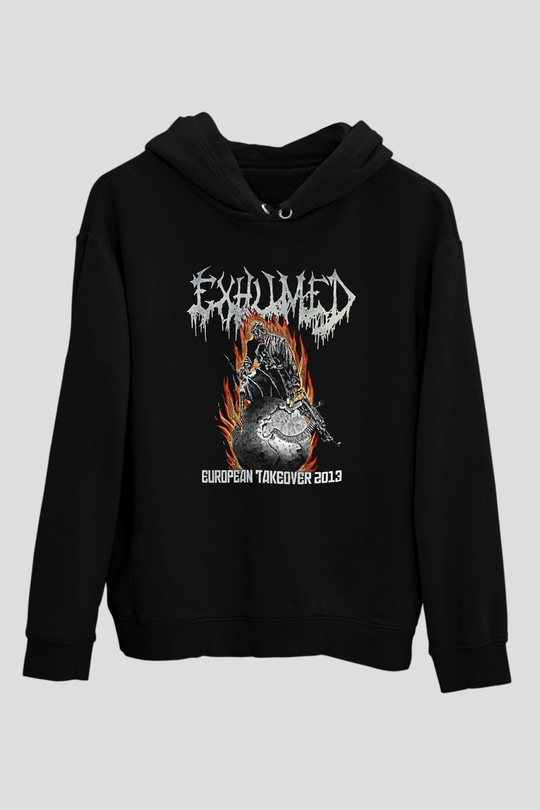 Exhumed Baskılı Unisex Siyah Kapüşonlu Sweatshirt