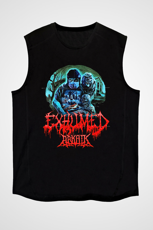 Exhumed Baskılı Unisex Siyah Kolsuz Tişört - Tshirt