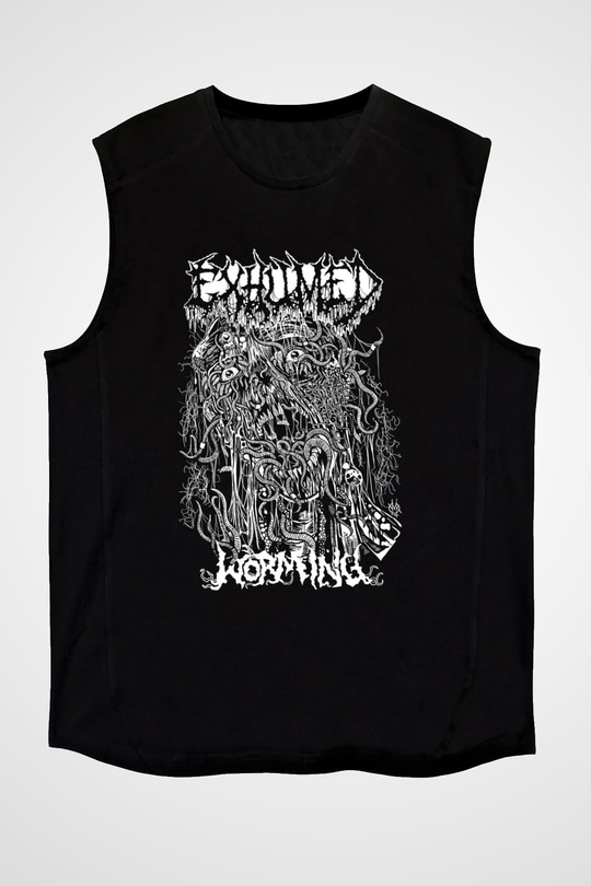 Exhumed Baskılı Unisex Siyah Kolsuz Tişört - Tshirt