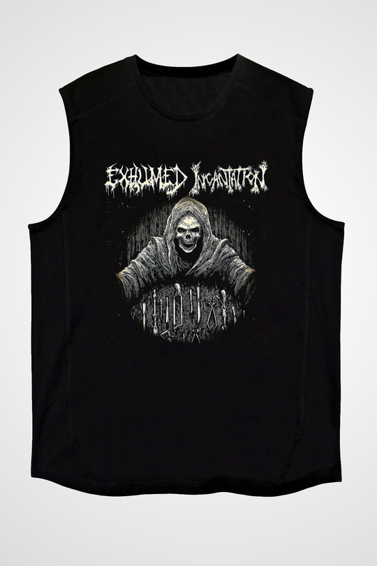 Exhumed Baskılı Unisex Siyah Kolsuz Tişört - Tshirt