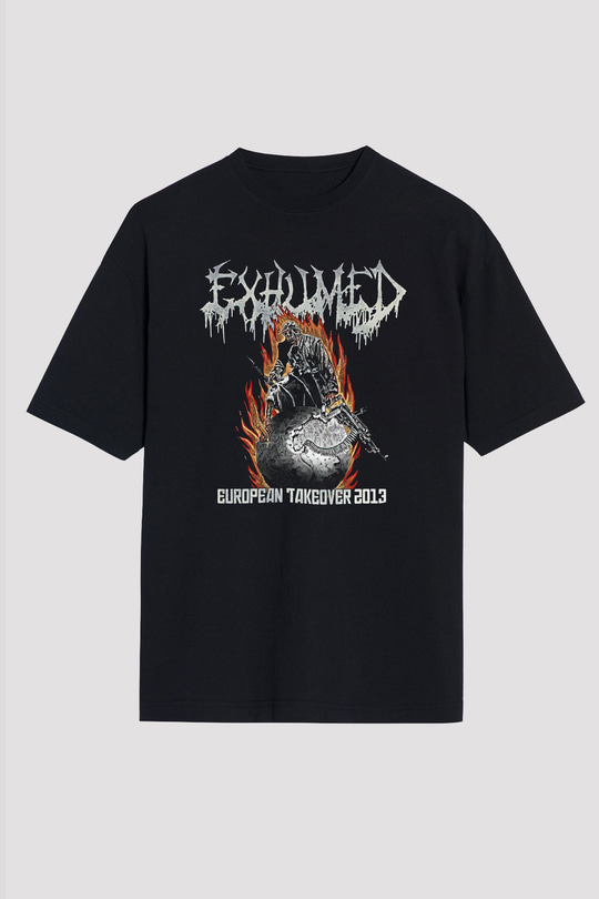 Exhumed Baskılı Unisex Siyah Oversize Tişört - Tshirt