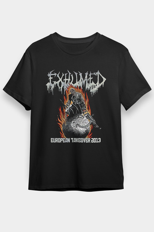 Exhumed Baskılı Unisex Siyah Tişört - Tshirt