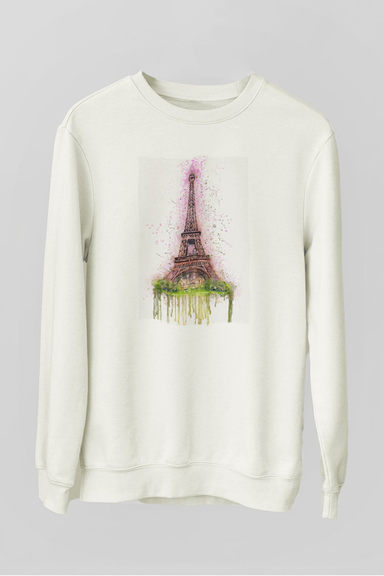 Eyfel Kulesi Beyaz Unisex Sweatshirt
