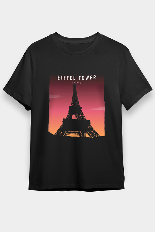 Eyfel Kulesi Siyah Unisex Tişört T-Shirt - TişörtFabrikası