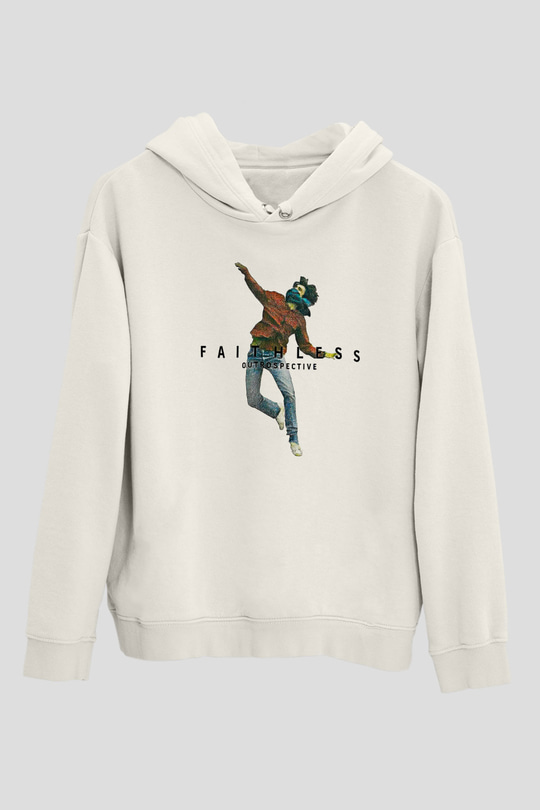 Faithless Baskılı Beyaz Unisex Kapüşonlu Sweatshirt
