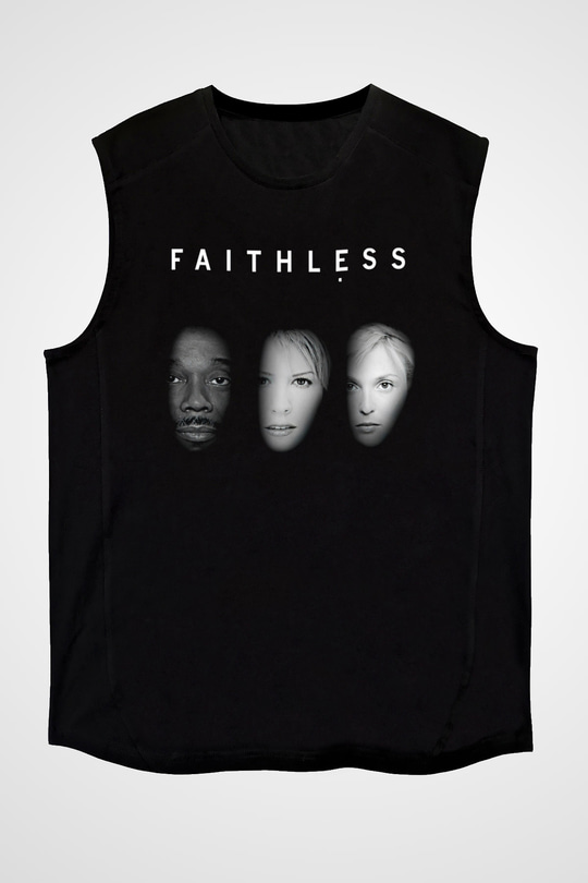 Faithless Baskılı Unisex Siyah Kolsuz Tişört - Tshirt